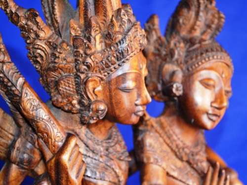 Hand Carved Wooden Sculpture - Rama and Sita's Eternal Love