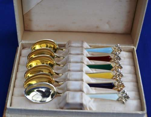 Norwegian Gilt Fine Sterling Silver Demitasse Tea Spoons - Boxed