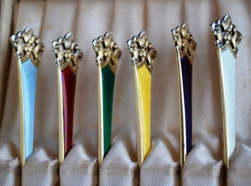 Norwegian Gilt Fine Sterling Silver Demitasse Tea Spoons - Boxed