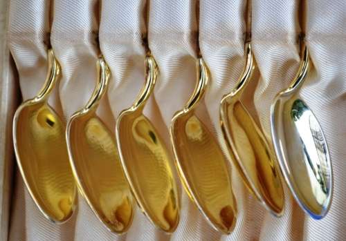 Norwegian Gilt Fine Sterling Silver Demitasse Tea Spoons - Boxed