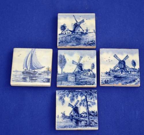 Set of Five Delft Mini Ceramic Tiles