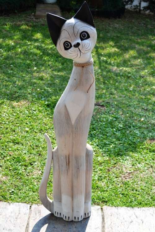Standing Wooden Cat Carving