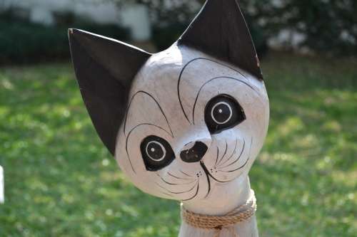 Standing Wooden Cat Carving