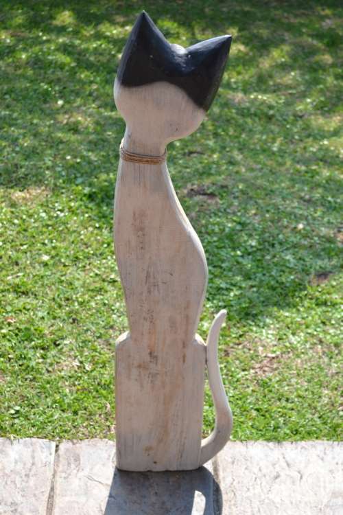 Standing Wooden Cat Carving