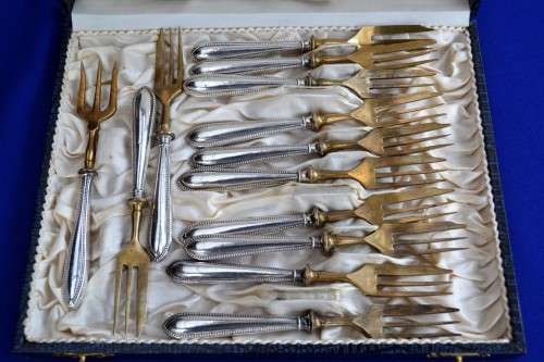 Silver German Cake/Pie forks - 14 Pieces