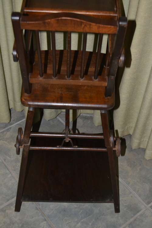 Antique  Victorian Oak High Chair / Activity Table