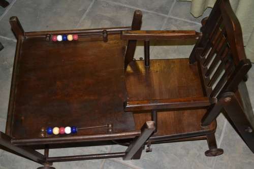 Antique  Victorian Oak High Chair / Activity Table