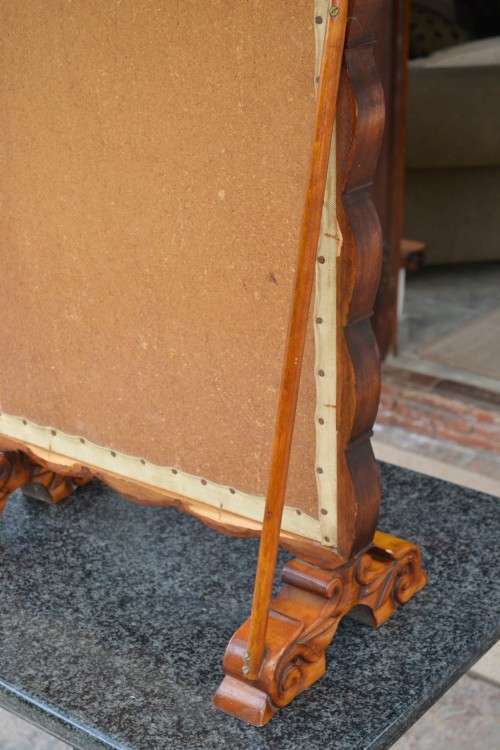 Antique Needlepoint Fire Screen - Carved Frame