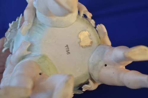 Vintage Bisque Porcelain Three Cherub and Floral Vase