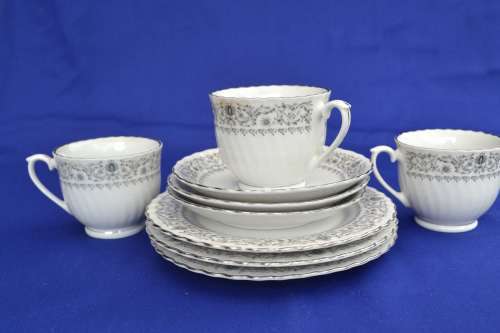 Three Pretty Tea Trios with Platinum Rim