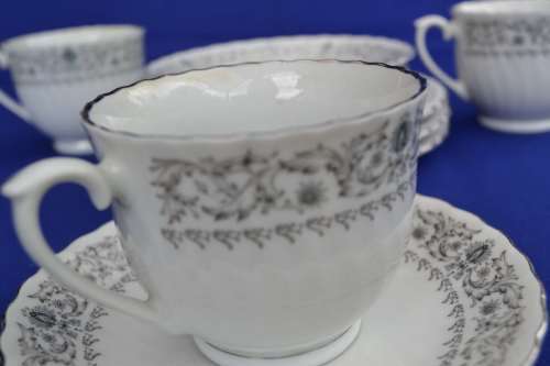 Three Pretty Tea Trios with Platinum Rim