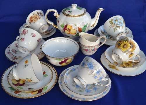 Assembled Tea Set - Queen Anne and Tuscan Fine Bone China - Various Patterns - 21 Pieces