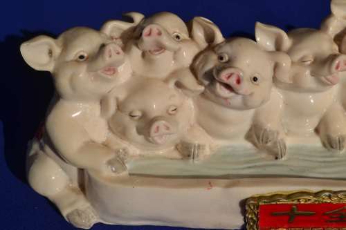 Chinese Ornament - 10 Pigs at Water Trough