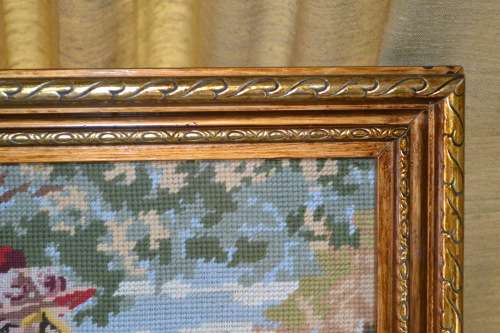 Vintage Tapestry with Ornate Wooden Frame - Behind Glass
