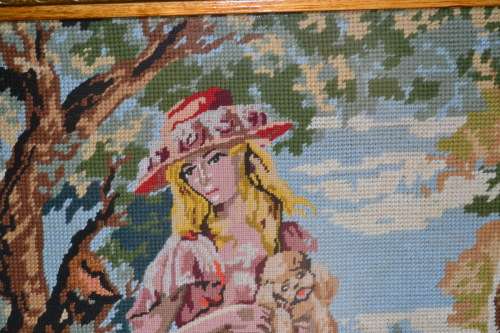 Vintage Tapestry with Ornate Wooden Frame - Behind Glass