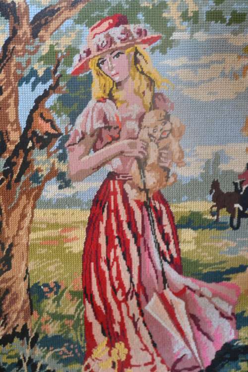 Vintage Tapestry with Ornate Wooden Frame - Behind Glass