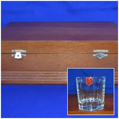 Set of Six Hand Cut Devon Crystal Glasses in Wooden Presentation Box