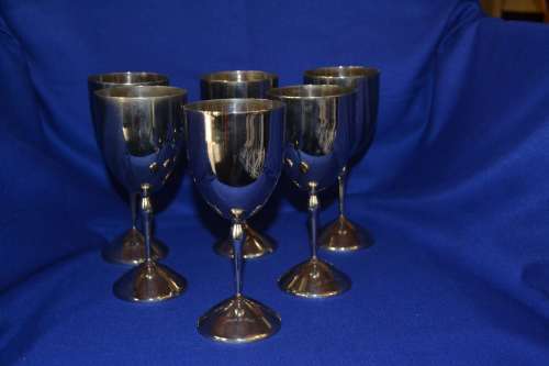 Set of Six Plated Wine Goblets