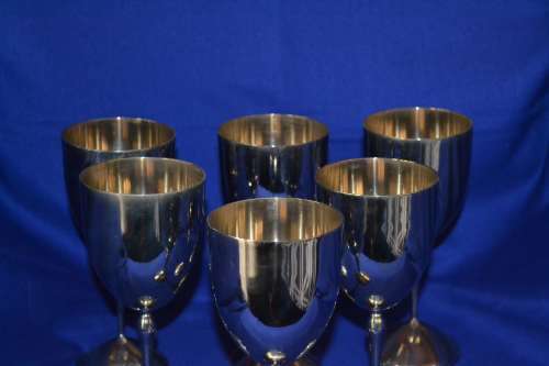 Set of Six Plated Wine Goblets