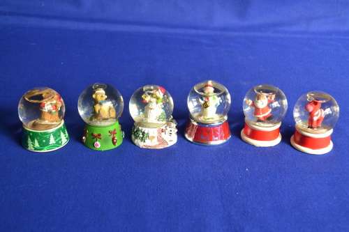 Set of Six Vintage Miniature Christmas Themed Snow Globes