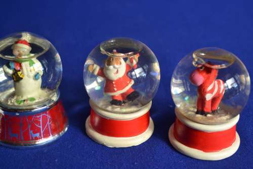 Set of Six Vintage Miniature Christmas Themed Snow Globes