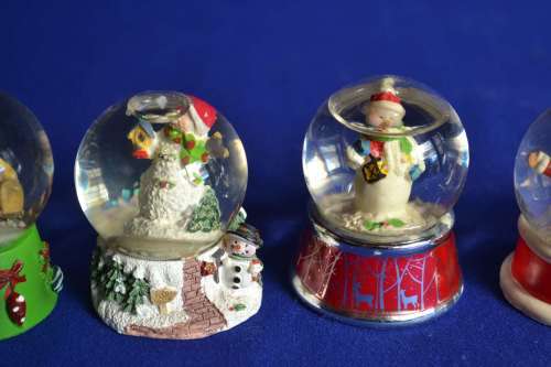 Set of Six Vintage Miniature Christmas Themed Snow Globes