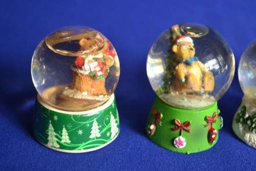 Set of Six Vintage Miniature Christmas Themed Snow Globes
