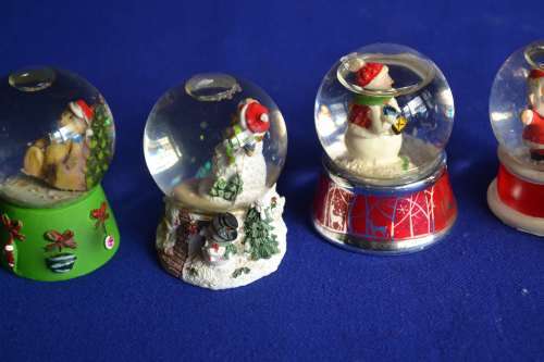 Set of Six Vintage Miniature Christmas Themed Snow Globes