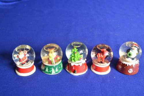 Set of Five Vintage Miniature Christmas Themed Snow Globes