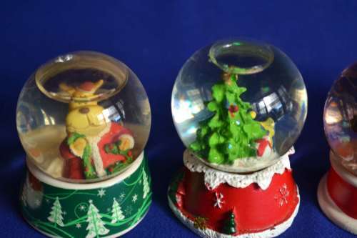 Set of Five Vintage Miniature Christmas Themed Snow Globes