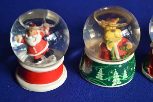 Set of Five Vintage Miniature Christmas Themed Snow Globes