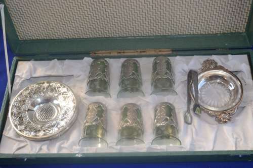 Vintage Boxed Silver Plated  Turkish Tea Set
