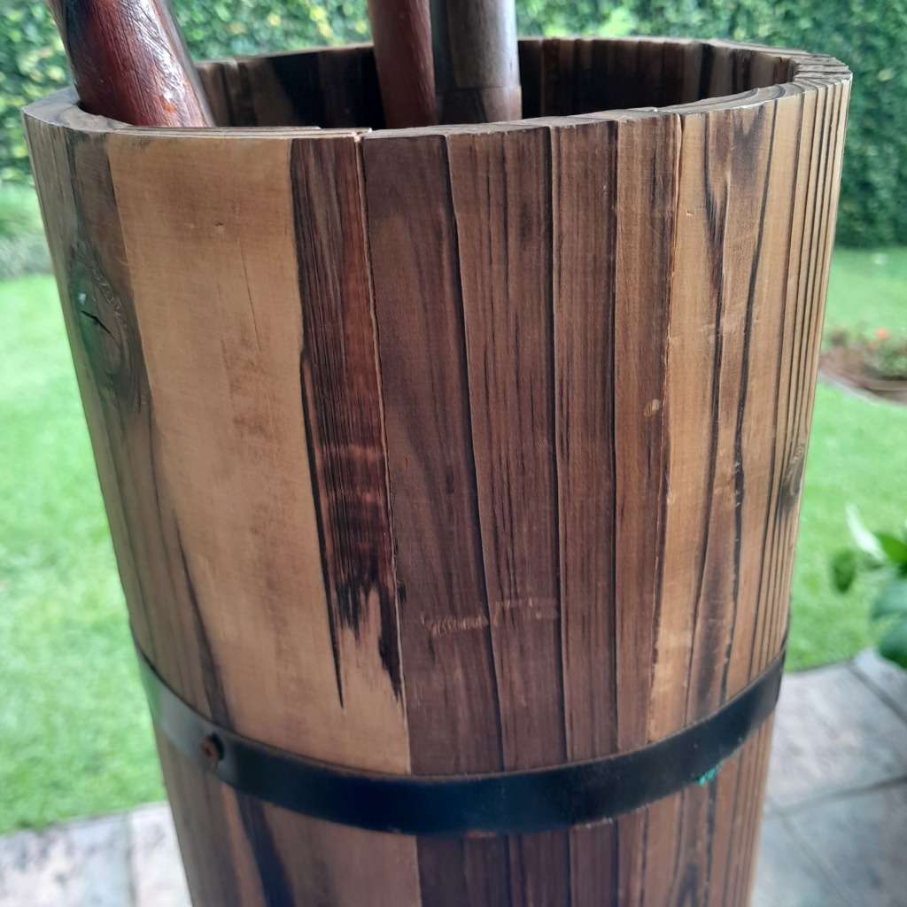 Assorted Vintage Walking Sticks in Vat Style Walking Stick Holder