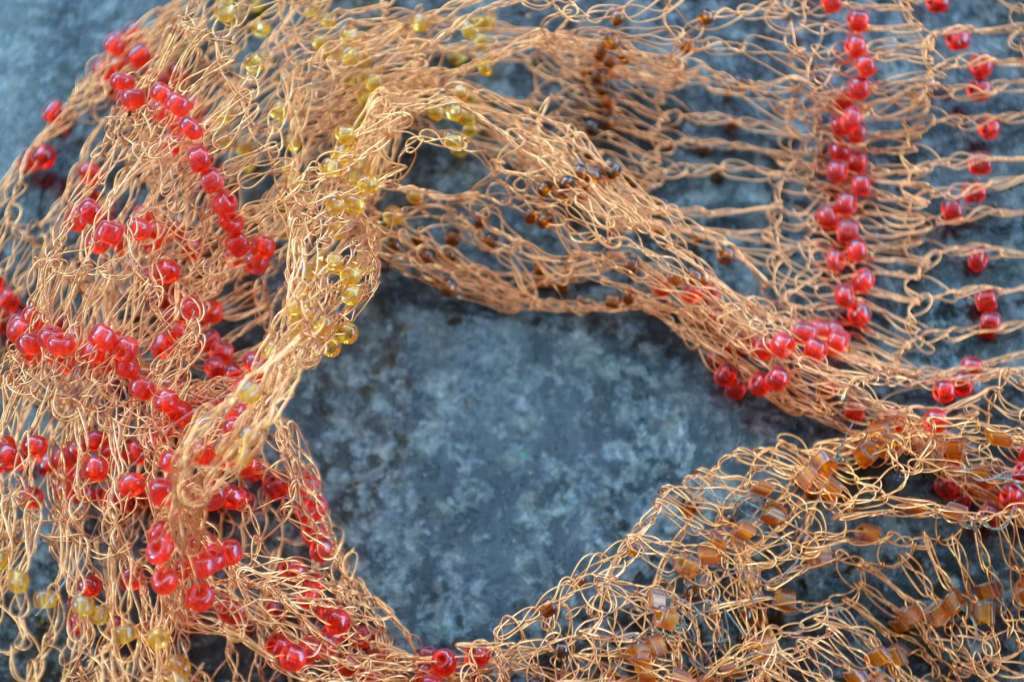 Decorative Vintage Woven Copper and bead Table Runner