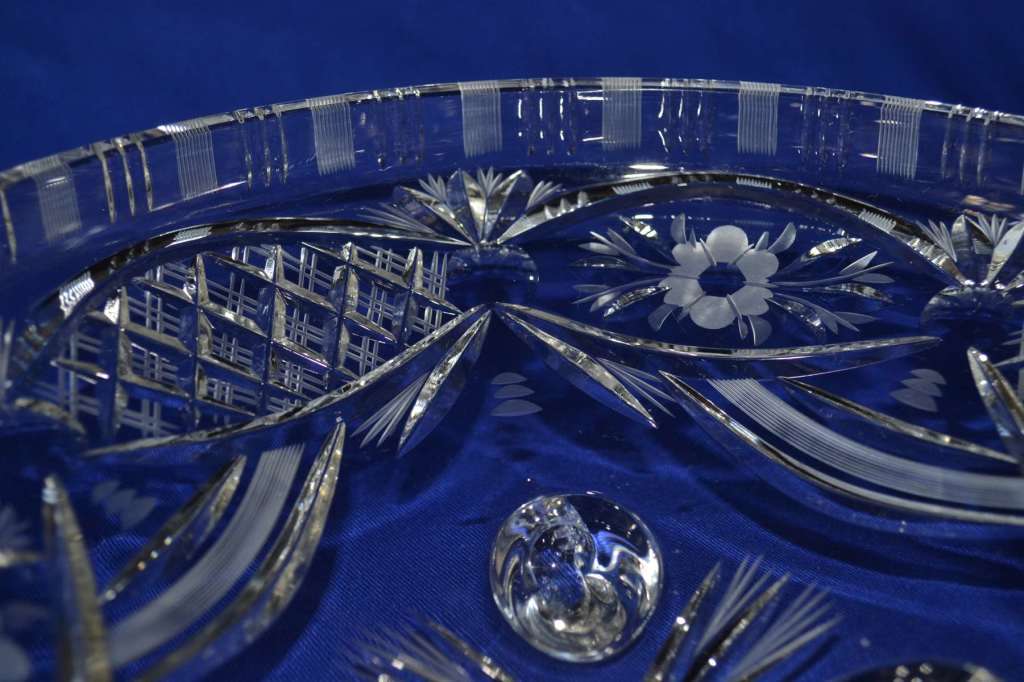 Cut Crystal Fruit Bowl on Three Scroll Feet