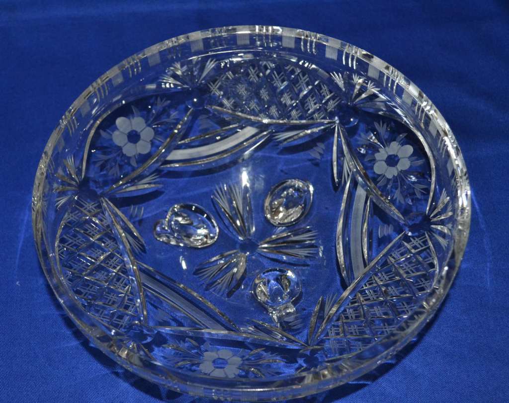 Cut Crystal Fruit Bowl on Three Scroll Feet