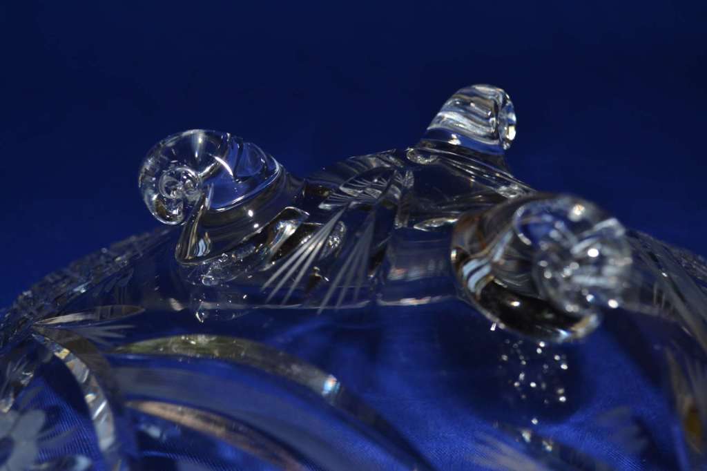 Cut Crystal Fruit Bowl on Three Scroll Feet