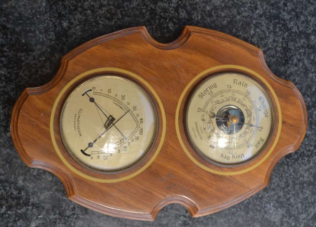 Two Instrument Weather Station on Kiaat Plaque - Made in France