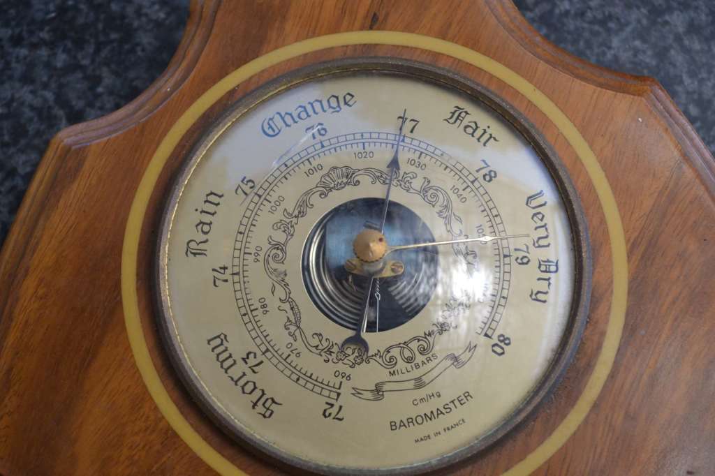 Two Instrument Weather Station on Kiaat Plaque - Made in France