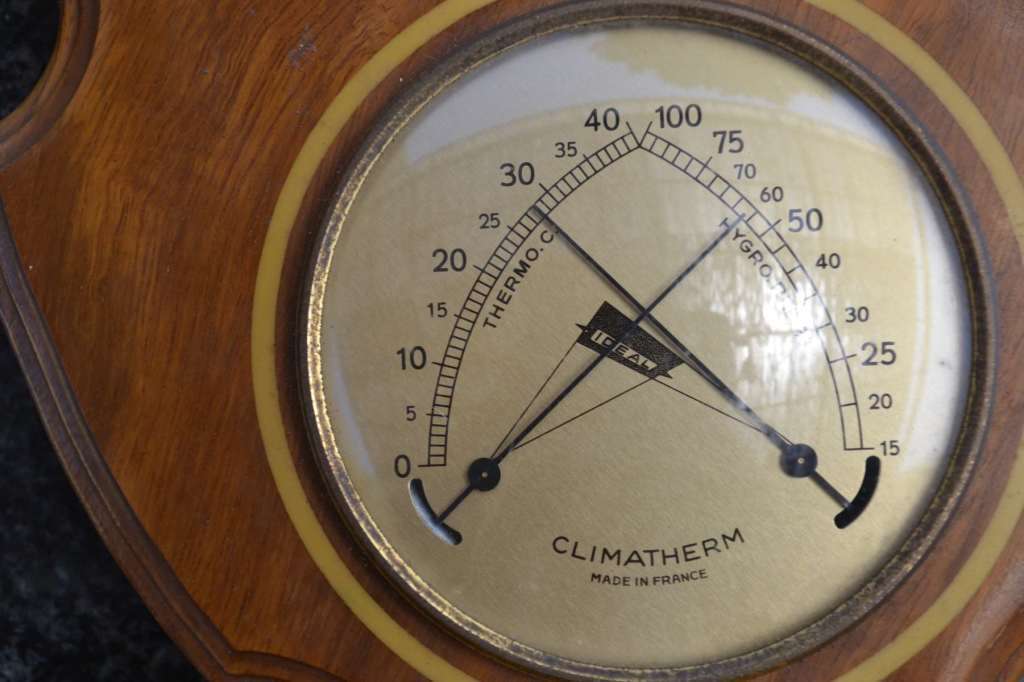 Two Instrument Weather Station on Kiaat Plaque - Made in France