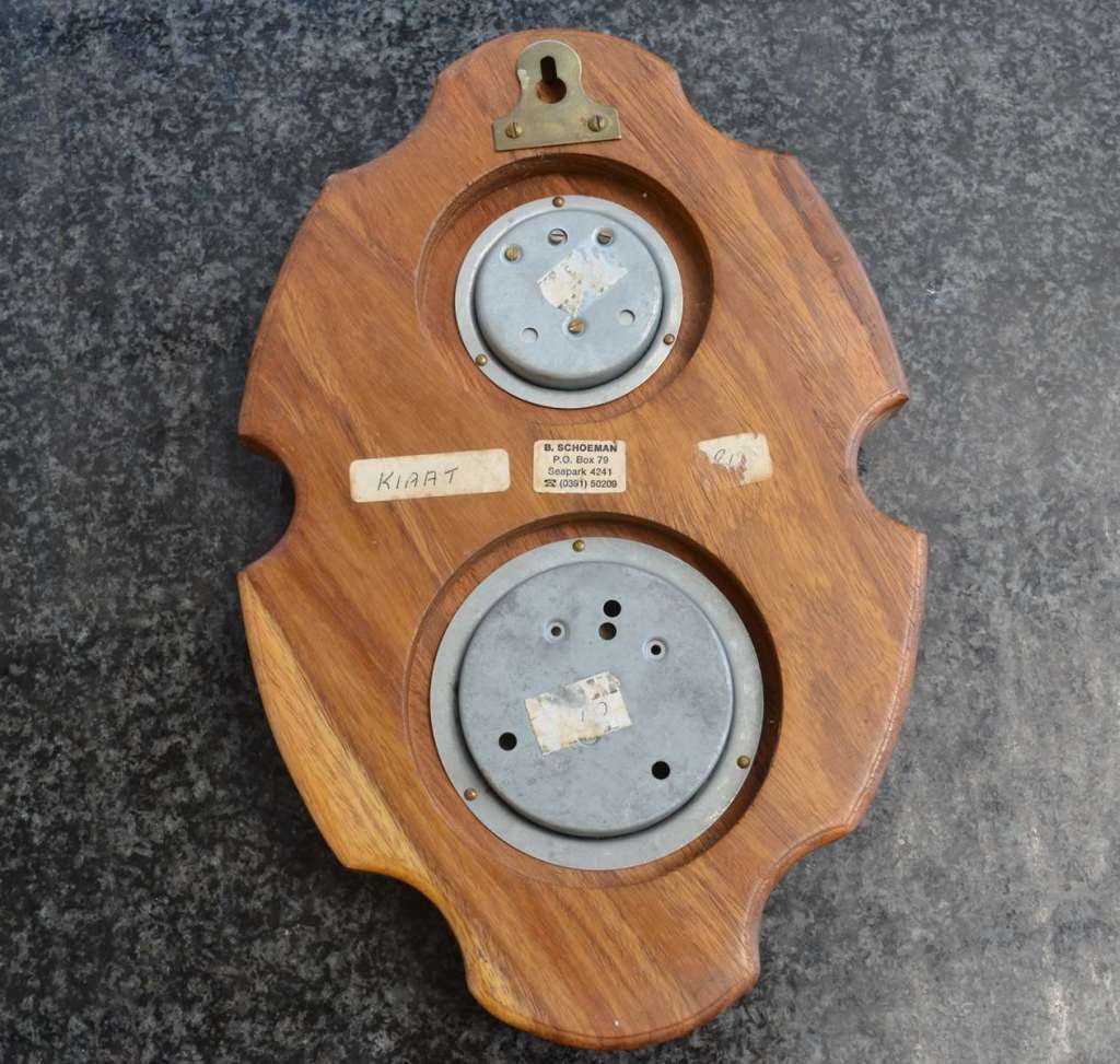 Two Instrument Weather Station on Kiaat Plaque - Made in France