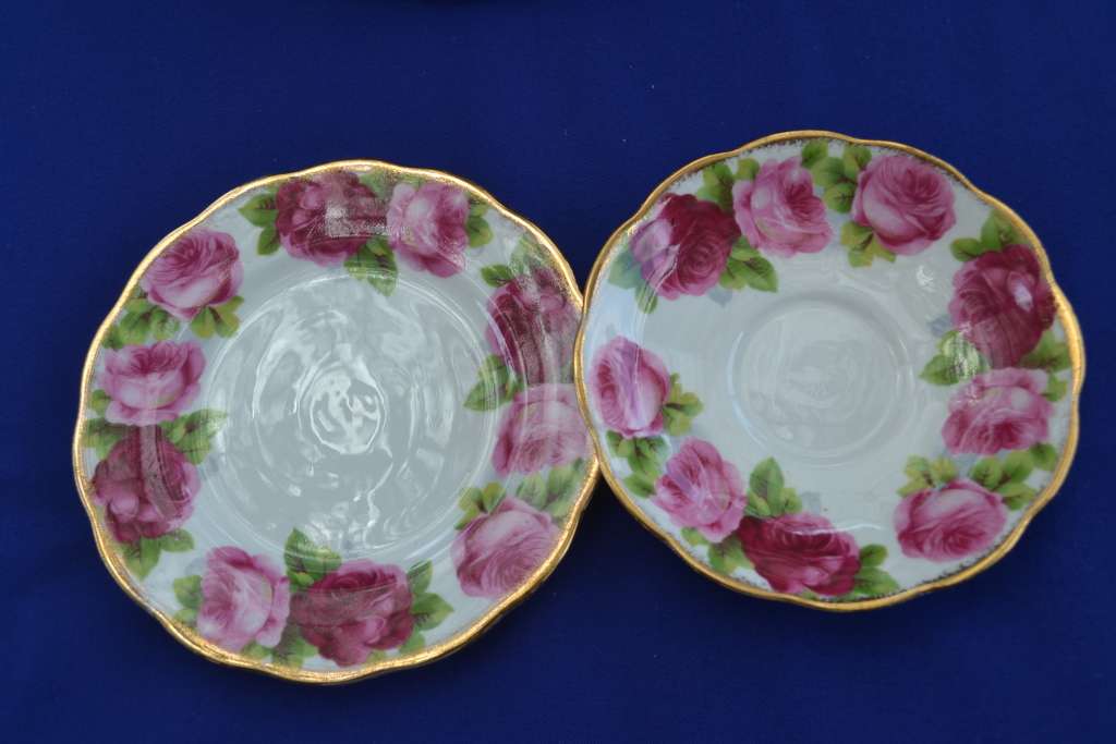 Royal Albert Serena Two Tier Cake Stand with  Old English Rose Saucer and Side Plate