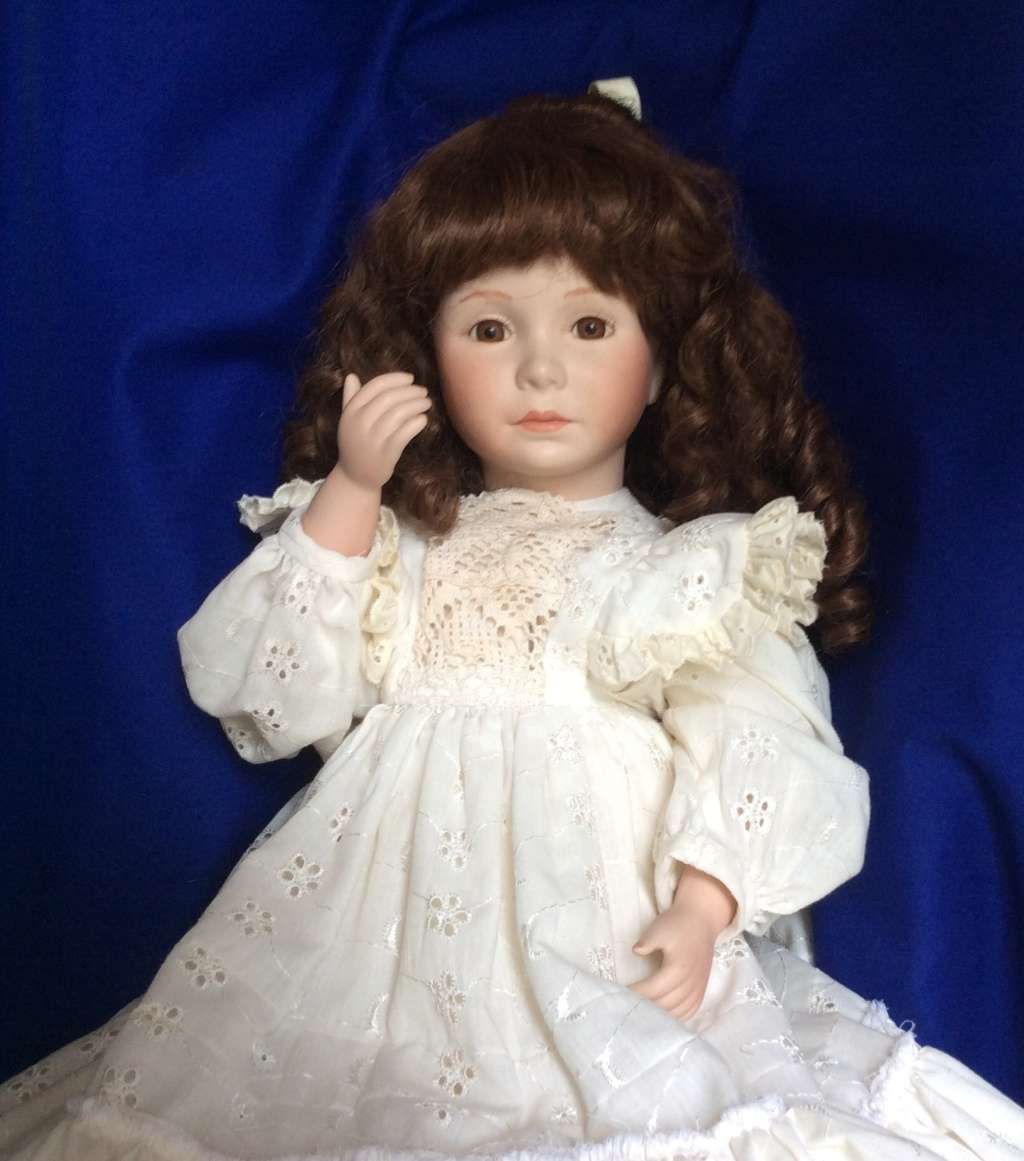 Large Vintage Porcelain Doll on Stand - 1994