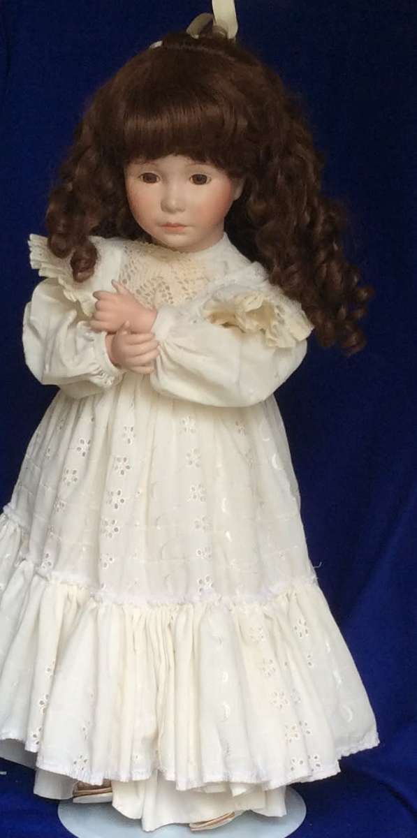 Large Vintage Porcelain Doll on Stand - 1994