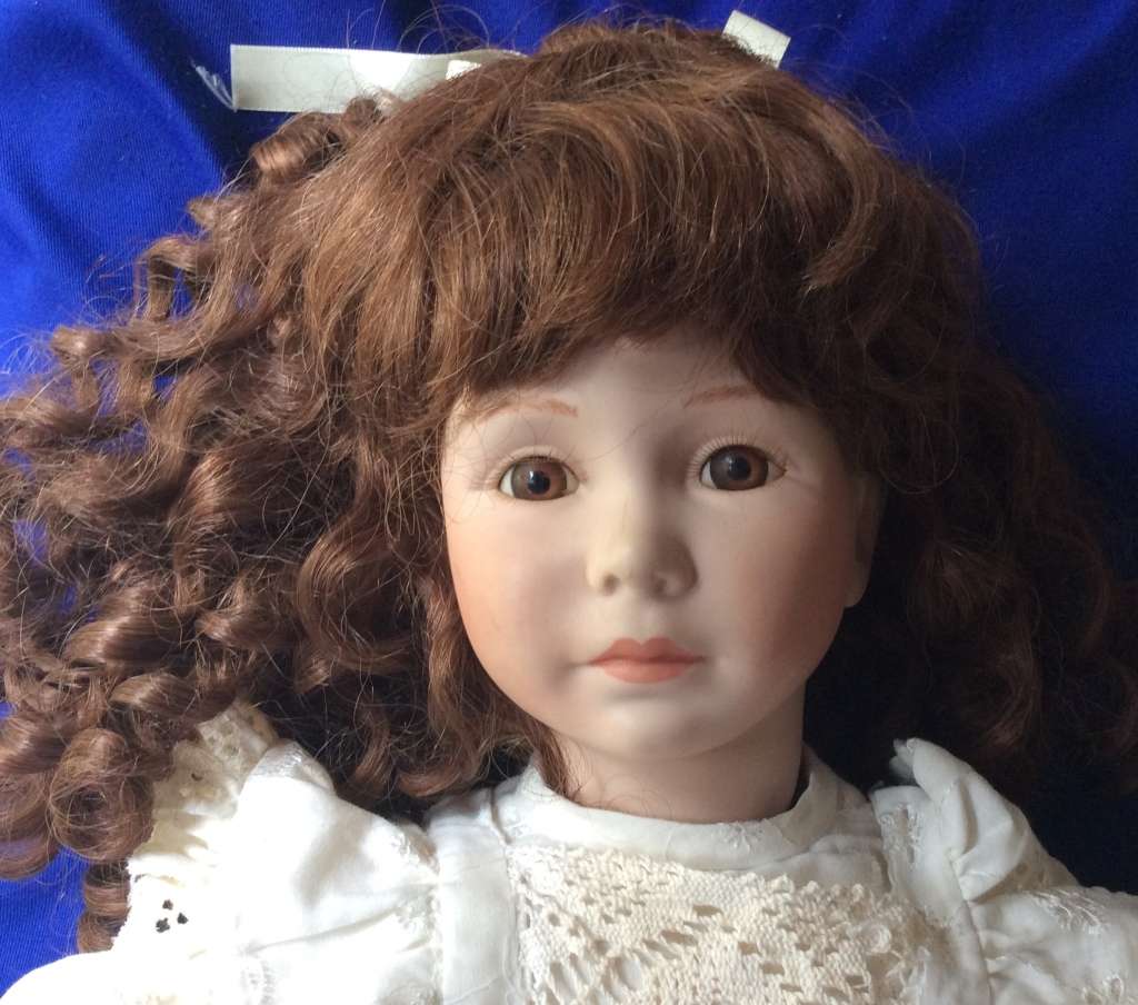 Large Vintage Porcelain Doll on Stand - 1994