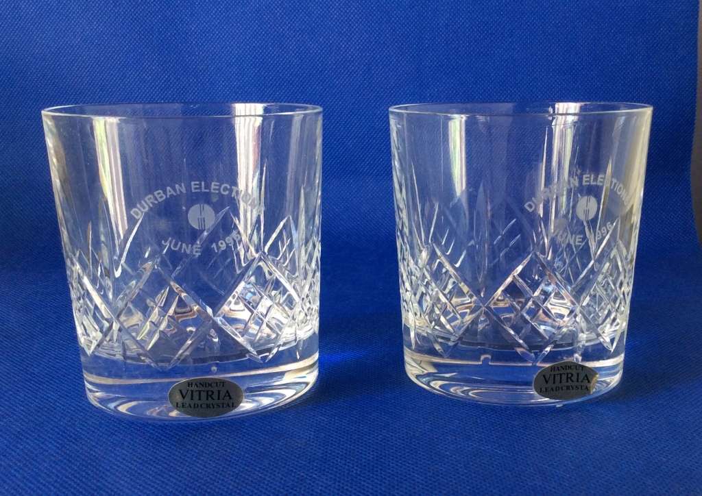 Vitria hand Cut Lead Crystal Whisky Glasses - Boxed