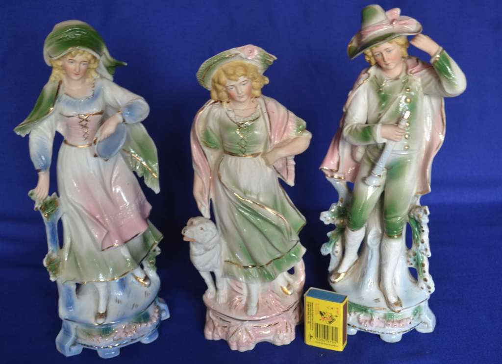 Large Vintage Bisque Porcelain Figurines x 3