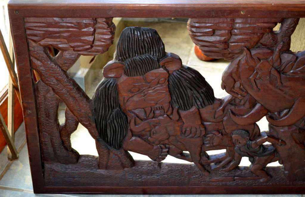 Large, Heavy Carved Wooden Panel / Wall Hanging -  Vintage