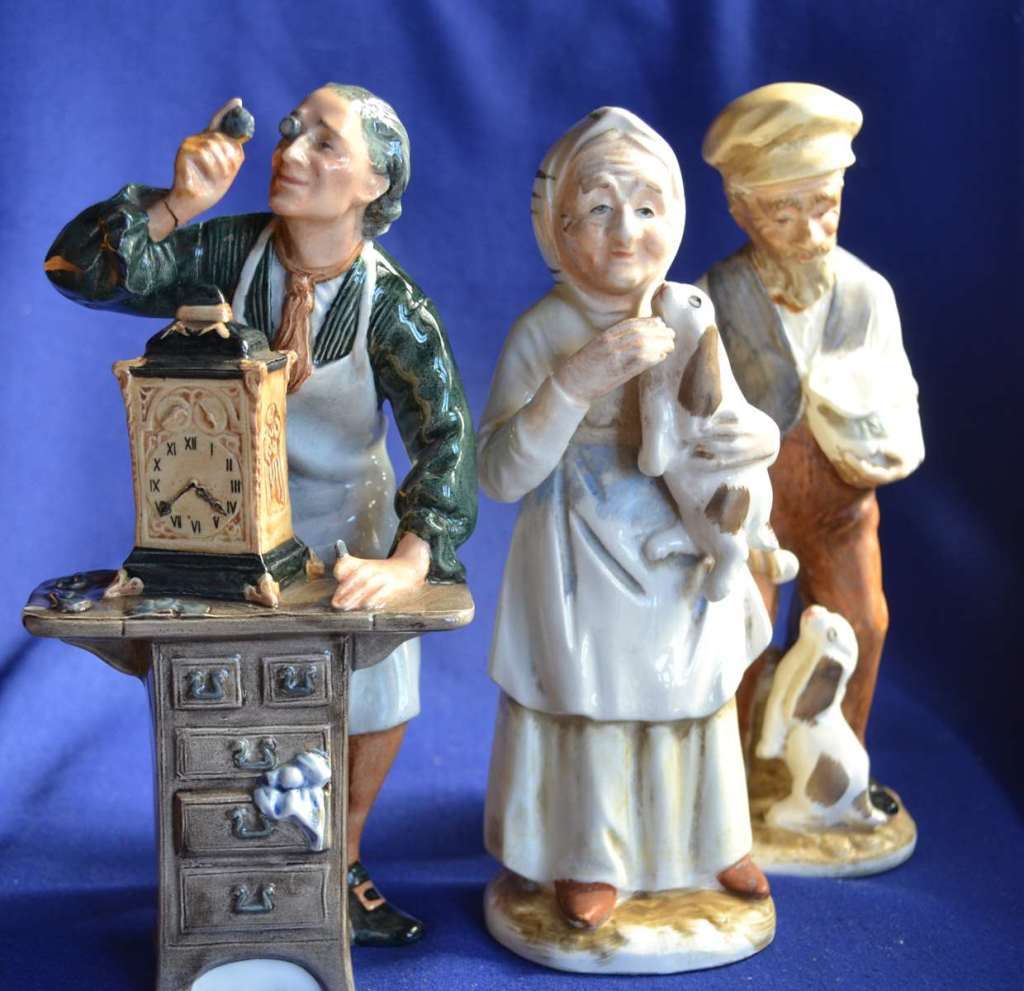 Royal Doulton The Clockmaker with Two Porcelain Figurines (With Repairs)