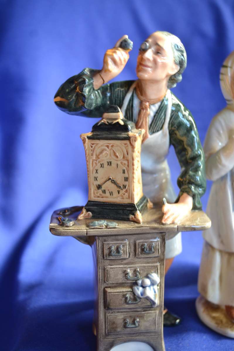 Royal Doulton The Clockmaker with Two Porcelain Figurines (With Repairs)